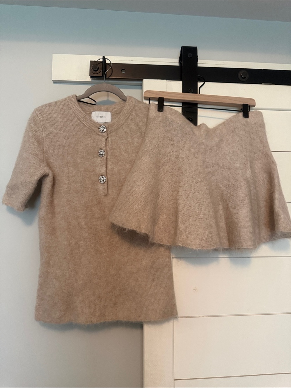 H&M Edition womens Knit Short Sleeve Top & Flared Skirt Set